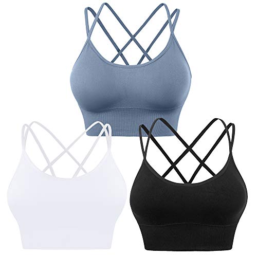 Evercute Cross Back Sport Bras Padded Strappy Criss Cross Cropped Bras for Yoga Workout Fitness Low Impact