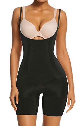 SHAPERX Tummy Control Shapewear for Women Seamless Fajas Bodysuit Open Bust Mid Thigh Body Shaper Shorts