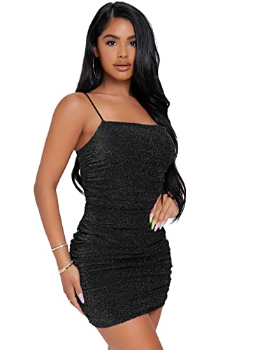 Floerns Women's Glitter Sleeveless Ruched Party Clubwear Bodycon Mini Dress