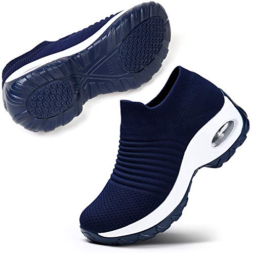 STQ Slip On Breathe Mesh Walking Shoes Women Fashion Sneakers Comfort Wedge Platform Loafers