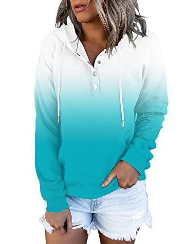 ETCYY Women's Color Block Hoodies Tops Long Sleeve Casual Drawstring Button Down Pullover Sweatshirt with Pocket