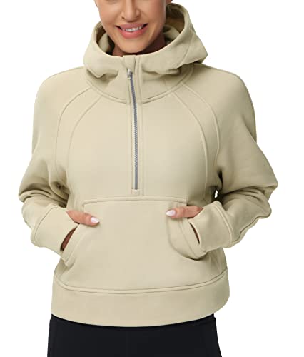 Women’s Hoodies Half Zip Long Sleeve Fleece Crop Pullover Sweatshirts with Pockets Thumb Hole