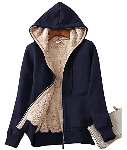 LLdress Hoodies for Women Sherpa Lined Jacket Zip Up Thick Sweatshirt Warm Fleece Coat