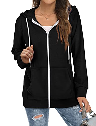 Saloogoe Lightweight Zip Up Hoodies for Women Hooded Sweatshirts Long Sleeve Thin Jacket with Zipper