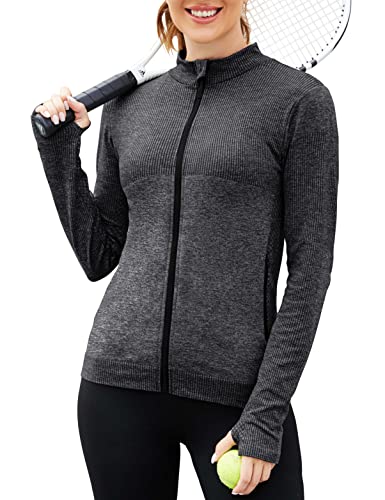 ZHENWEI Women’s Seamless Athletic Full Zip Gym Jacket Workout Tops for Women Long Sleeve