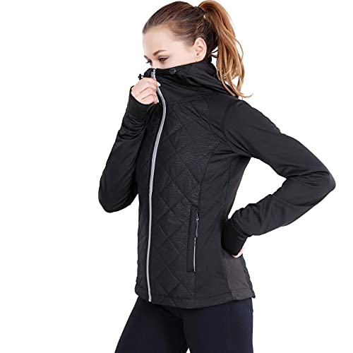 AMORUN Women’s Hybrid Jacket Shell ,Windproof & Breathable Outerwaer Insulated Full Zip Hoodie Thumb Holes