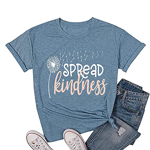 Spread Kindness T Shirt for Women Summer Dandelion Graphic Tees Casual Funny Sayings Letter Printed Cute Shirts Tops