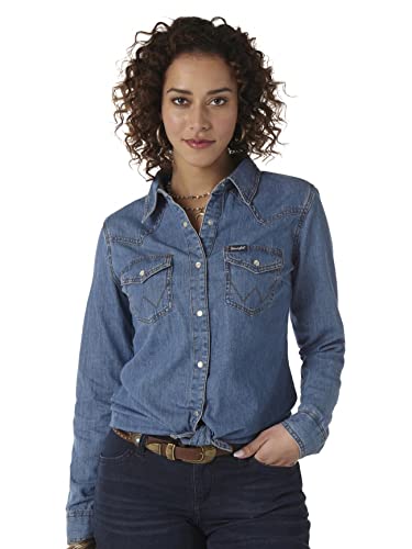 Wrangler Women's Retro Long Sleeve Western Denim Snap Shirt