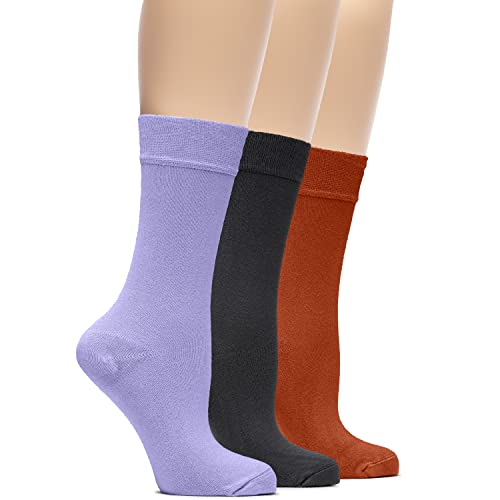 Hugh Ugoli Womens Soft Bamboo Dress Socks, Thin Crew Socks for Business, Trouser & Casual, Non-Binding & Breathable, 3 Pairs