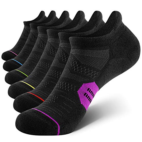 CS CELERSPORT 6 Pack Women's Ankle Running Socks Cushioned Low Cut Tab Athletic Socks