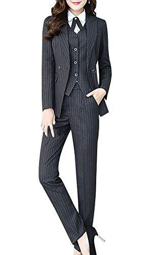 LISUEYNE Women's Three Pieces Office Lady Stripe Blazer Business Suit Set Women Suits Work Skirt/Pant,Vest Jacket