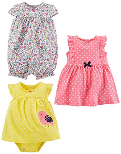 Simple Joys by Carter's Baby Girls' Romper, Sunsuit and Dress, Pack of 3