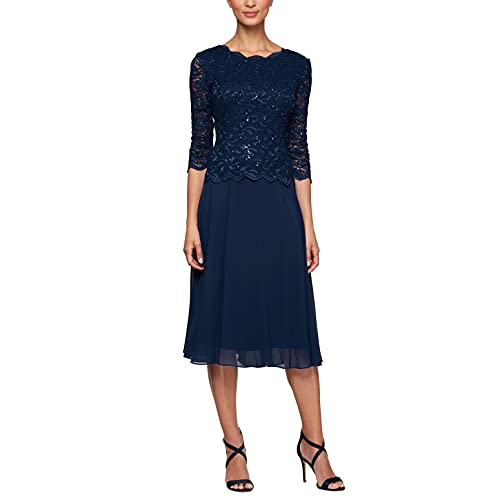 Alex Evenings Women's Tea Length Sequin Mock Dress (Petite and Regular)