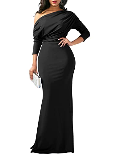 YMDUCH Women's Sexy Elegant Long Sleeve Off Shoulder Bodycon Long Evening Formal Dress