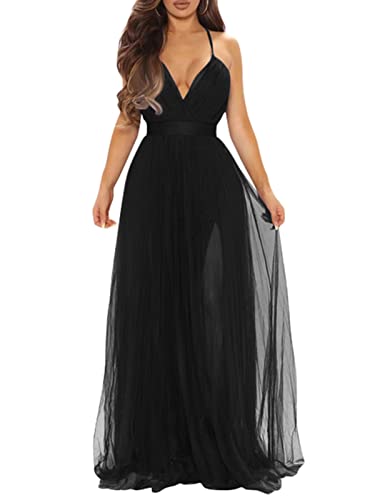 XXTAXN Women's Sexy Deep V Neck Split Cocktail Party Formal Bridesmaid Maxi Dress