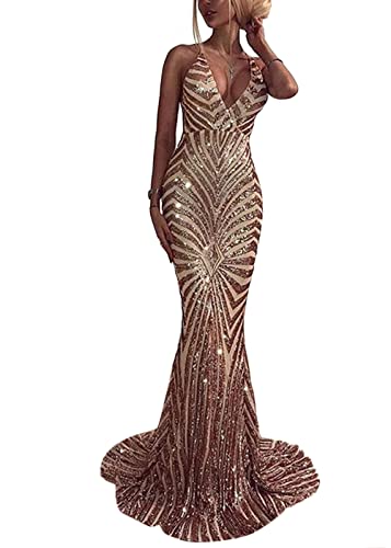 Ohvera Women's Off Shoulder Sequined Long Sleeve Party Cocktail Evening Prom Gown Mermaid Maxi Long Dress