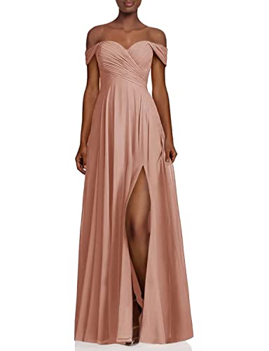 HSFIYAKJ Off Shoulder Bridesmaid Dresses Long Chiffon A-line Prom Dress Formal Evening Party Gown with Slit