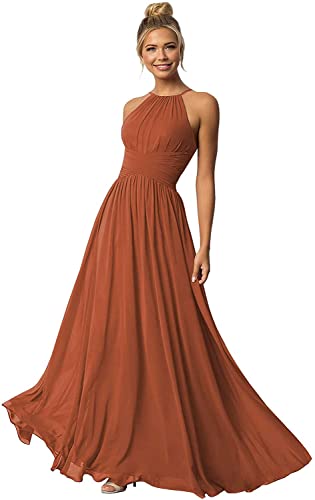 Clothfun Women's Halter Bridesmaid Dresses Long Chiffon Formal Dresses Evening Party Dress 2023