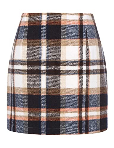 IDEALSANXUN Womens High Waist Plaid Skirt Bodycon Pencil Wool Mini Skirts