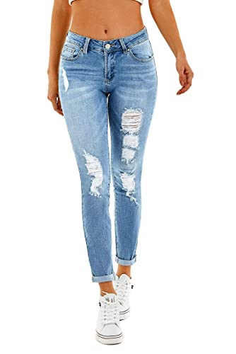 RHODANTHE Women's Ripped Skinny Jeans Stretch Boyfriend Trendy Jean Women Straight Distressed Jeans