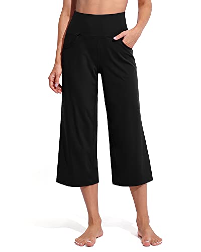 Promover Capri Pants for Women Wide Leg Yoga Pants with Pockets High Waist Casual Dress Crop Pants