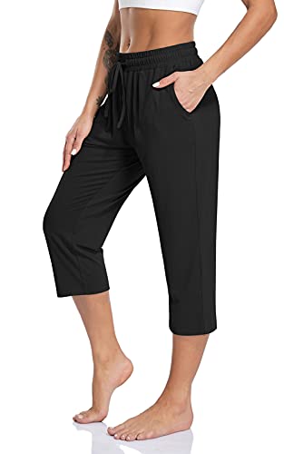 TARSE Women's Capri Yoga Pants Loose Soft Drawstring Workout Sweatpants Causal Lounge Pants with Pockets