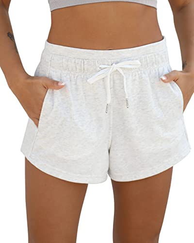 ODODOS Women's Sweat Shorts with Pockets Cotton French Terry Drawstring Summer Workout Casual Lounge Shorts