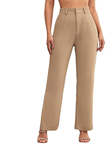 MakeMeChic Women's Summer Solid High Waist Wide Leg Trousers Office Work Pants