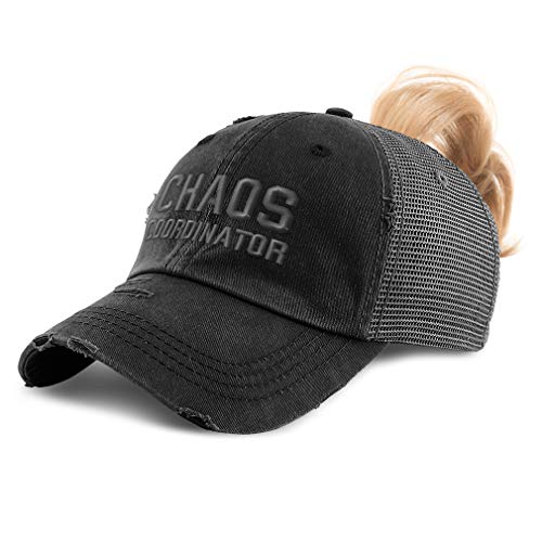 Custom Womens Ponytail Cap Chaos Coordinator Grey Embroidery Cotton