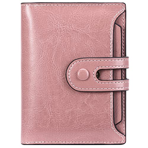 GOIACII Small Women Wallet RFID Blocking Bifold Genuine Leather Purse with Zipper Coin Pocket ID Window