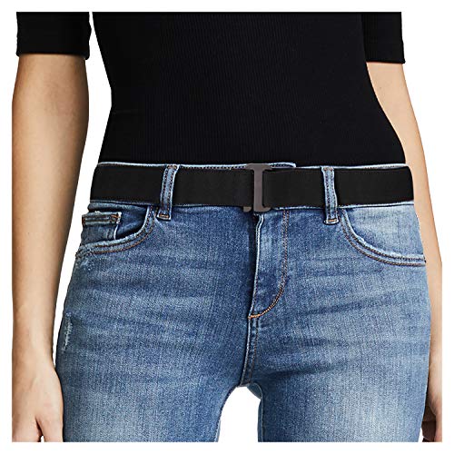 JASGOOD Women No Show Stretch Belt Invisible Elastic Web Strap Belt with Flat Buckle for Jeans Pants Dresses