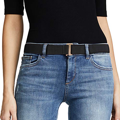 JASGOOD Women No Show Stretch Belt Invisible Elastic Web Strap Belt with Flat Buckle for Jeans Pants Dresses