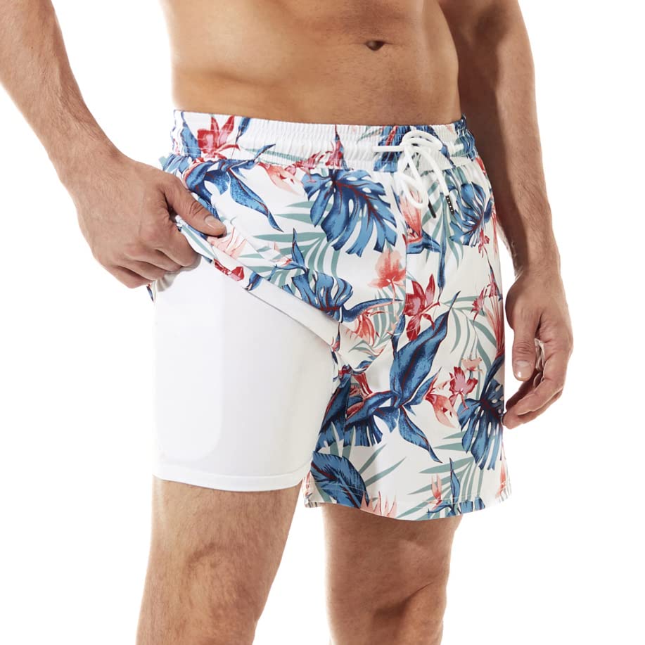 BRISIRA Swim Trunks Men Quick Dry Swim Shorts 5 inch Inseam Stretch Water Beach Shorts with Compression Liner Zipper Pocket