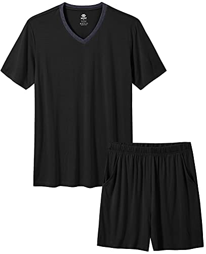 MoFiz Mens Pajama Sets Short Sleeve Pyjama Modal Sleepwear Loungewear Nightwear Sets Comfortable Lightweight Pj's Sleep Sets