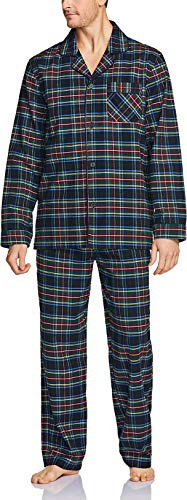 CQR Men's 100% Cotton Plaid Flannel Pajama Set, Brushed Soft Lounge & Sleep PJ Top & Bottom with Pockets