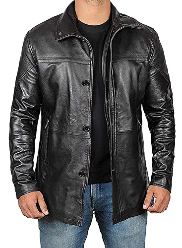 fjackets Leather Jacket Men – ¾ Length Real Lambskin Black Leather Coats For Men