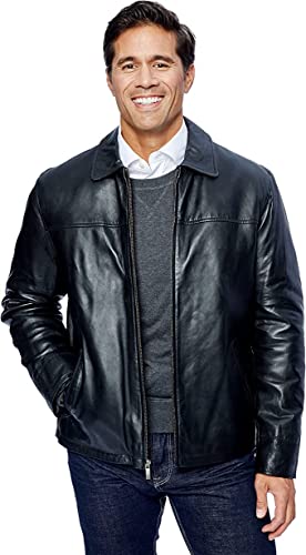 Excelled Men's New Zealand Lambskin Leather Classic Open Bottom Jacket, Brown, Medium