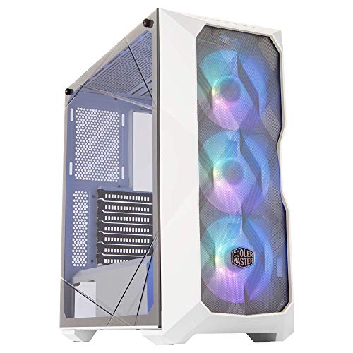 Cooler Master MasterBox TD500 Mesh White Airflow ATX Mid-Tower with Polygonal Mesh Front Panel, Crystalline Tempered Glass, E-ATX up to 10.5