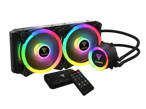 ZEUS GAMDIAS CPU Liquid Cooler 240mm RGB for Gaming PC, Computers with 2 Dual Ring RGB Fans, AIO Lighting Cooling Kit, All-in-One CPU Water Cooler with Radiator, Remote and Hub