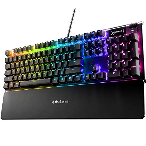 SteelSeries Apex 5 Hybrid Mechanical Gaming Keyboard – Per-Key RGB Illumination – Aircraft Grade Aluminum Alloy Frame – OLED Smart Display (Hybrid Blue Switch)