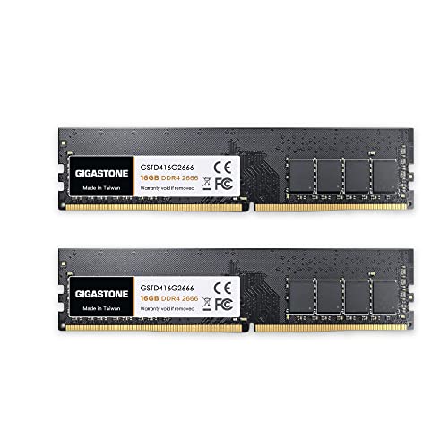 【DDR4 RAM】 Gigastone Desktop RAM 32GB (2x16GB) DDR4 32GB DDR4-2666MHz PC4-21300 CL19 1.2V 288 Pin Unbuffered Non ECC UDIMM for PC Computer Desktop Memory Module (Desktop ONLY)