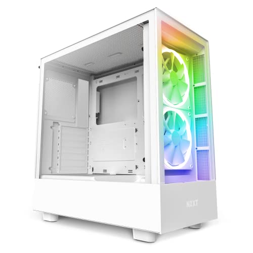 NZXT H5 Elite Compact ATX Mid-Tower PC Gaming Case – Built-in RGB Lighting – Tempered Glass Front and Side Panels – Cable Management – 2 x 140mm RGB Fans Included – 280mm Radiator Support – White