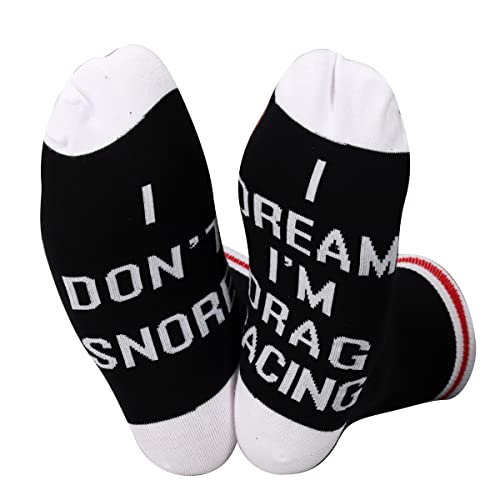 ZJXHPO Drag Racing Crew Socks I Don’t Snore I Dream I’m Drag Racing Novelty Sock Car Lover Gift Car Drag Racing Gift