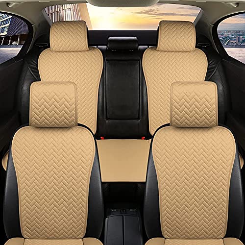 West Llama Car Seat Covers Full Set for Front and Rear Seats Luxury PU Leather Car Seat Protectors Pads Universal Fit Most Car SUV Pick-up Truck Waterproof Beige