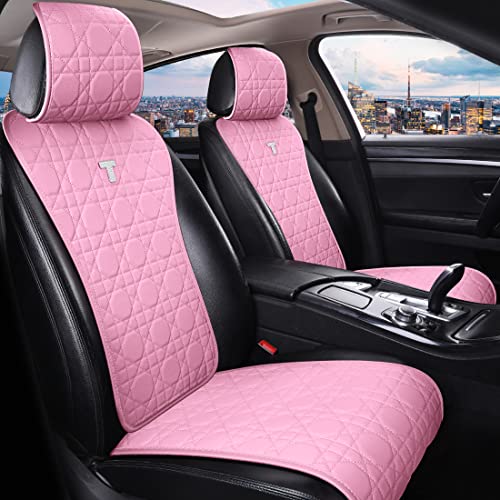 Begonydeer Luxury Car Seat Cover Pink Leather Seat Covers Comfort Universal Seat Covers for Cars for Women 11pcs Auto Seat Cushion Covers with Blingbling 2/3 Covered Fit Car Auto Truck SUV (S-Pink)