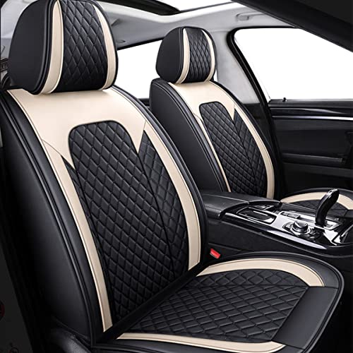 Tartuten Seat Covers for Car Luxury Fauxleather Car Seat Coves Full Set Front and Rear Automotive Vehicle Cushion Protector Comfortable Universal for 5 Seats Vehicle Year Round Use（Beige）