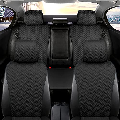 West Llama Black Car Seat Covers Full Set for Front and Rear Seats, Luxury PU Leather Car Seat Protectors Pads Universal Fit Most Car SUV Pick-up Truck, Waterproof and Wear-Resistant