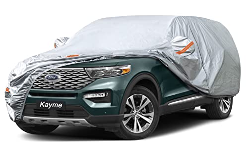 Kayme Car Covers for SUV Waterproof All Weather Sun Uv Rain Protection with Zipper Mirror Pocket Fit Ford Explorer, Toyota Highlander, Honda Pilot, Suitable for Mid Size SUV Jeep (188 to 200 Inch) YXL