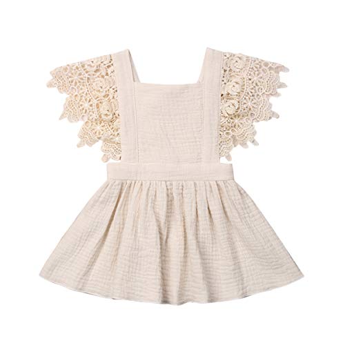 Toddler Baby Girl Infant Comfy Cotton Linen Lace Princess Overall Dress Sundress