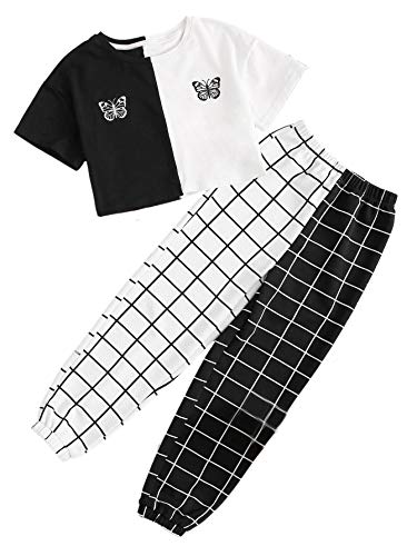 SOLY HUX Girl's 2 Piece Outfits Cute Crop Tops and Pants Set Butterfly Summer Preppy Summer Clothes